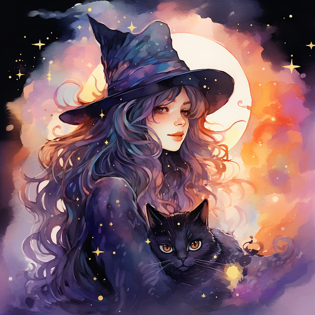 Purple Witch Watercolor Moon Diamond Art Kit