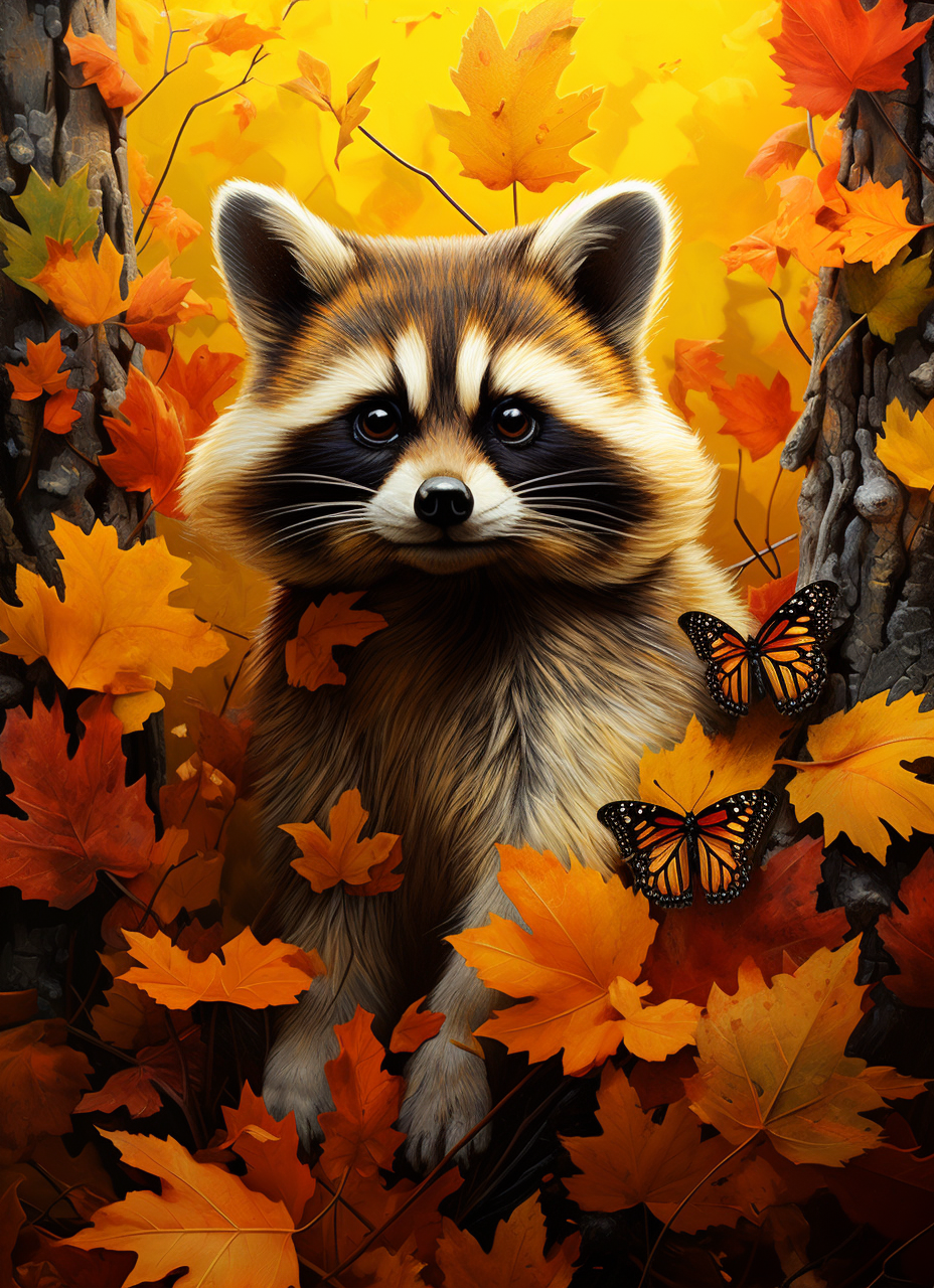 Raccoon and Two Butterflies Diamond Art Kit