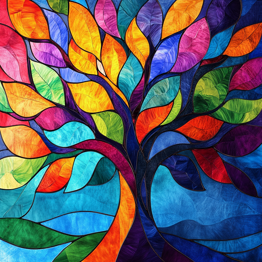 Rainbow Colored Large Leaf Tree Diamond Art Kit