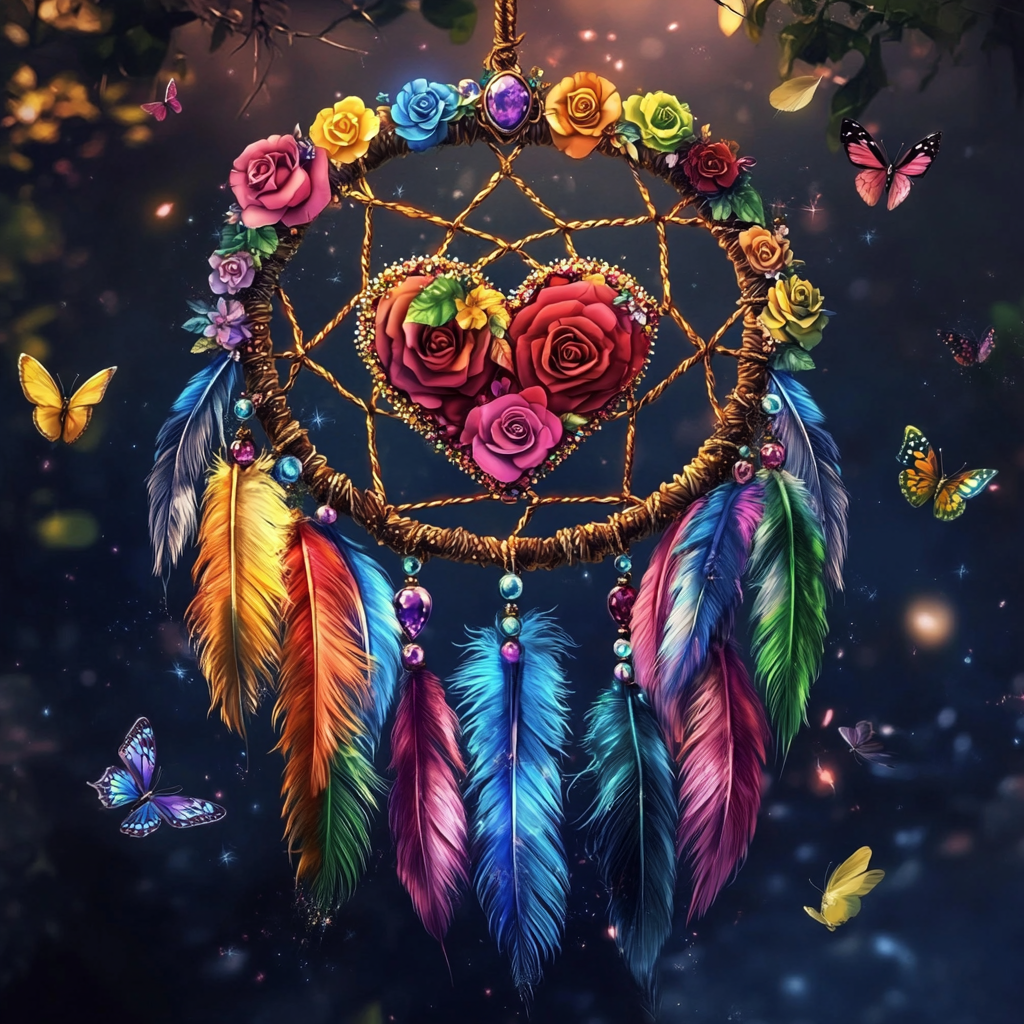 Rainbow Feather Heart Dream Catcher Diamond Art Kit