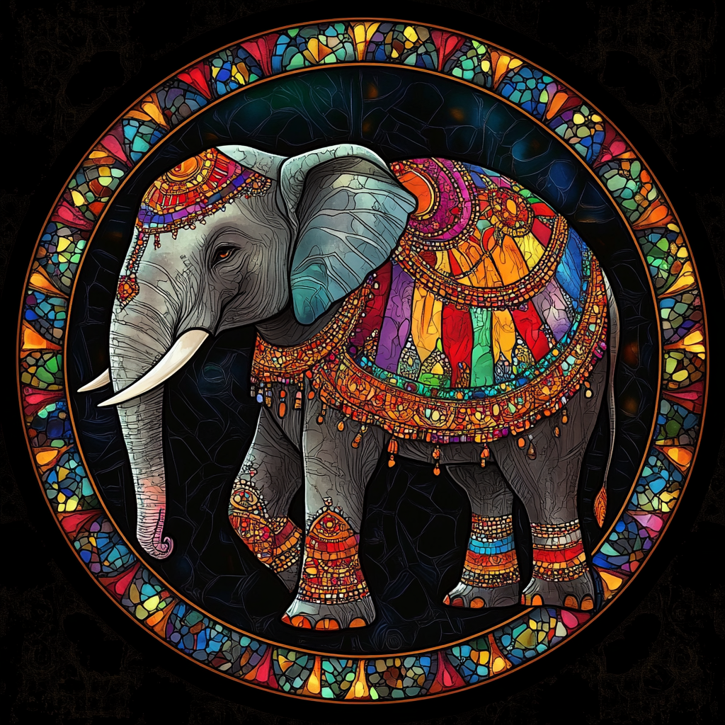 Rainbow Jhul Elephant Circle Diamond Art Kit
