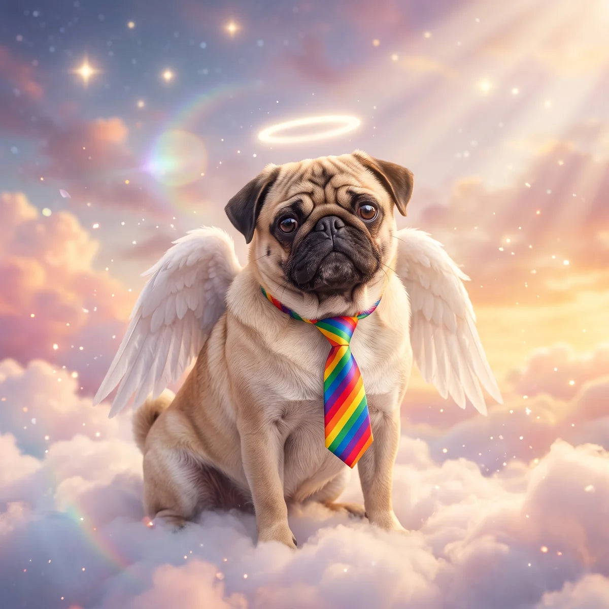 Rainbow Tie Angel Pug Diamond Art Kit