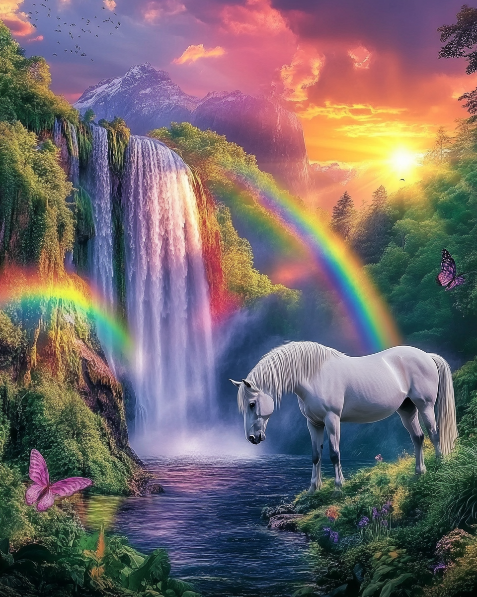 Rainbow Waterfalls and Horse Diamond Art Kit