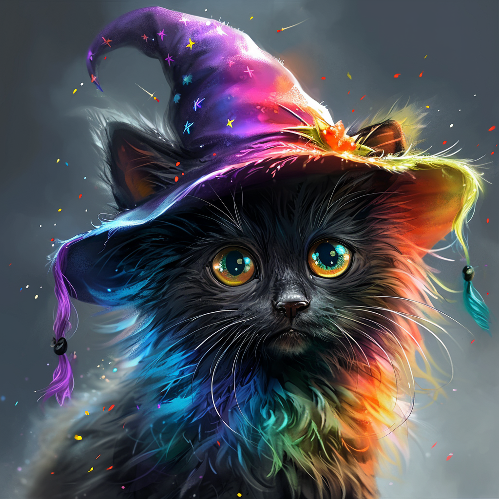 Rainbow Witch Hat Cat Diamond Art Kit