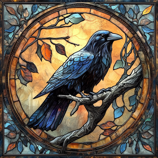 Raven on a Branch Circle Diamond Art Kit
