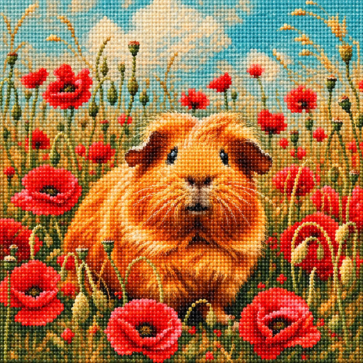 Red Poppy Guinea Pig Diamond Art Kit