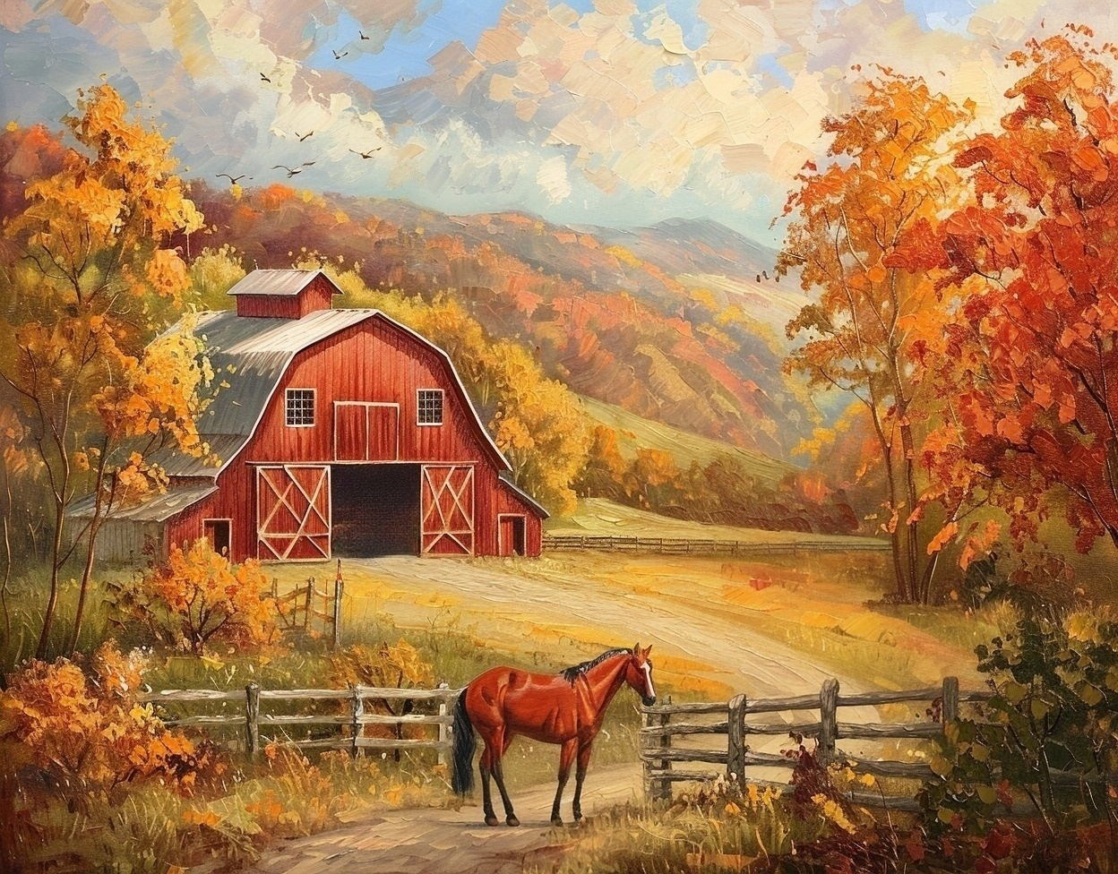 Red Barn Chestnut Horse Diamond Art Kit