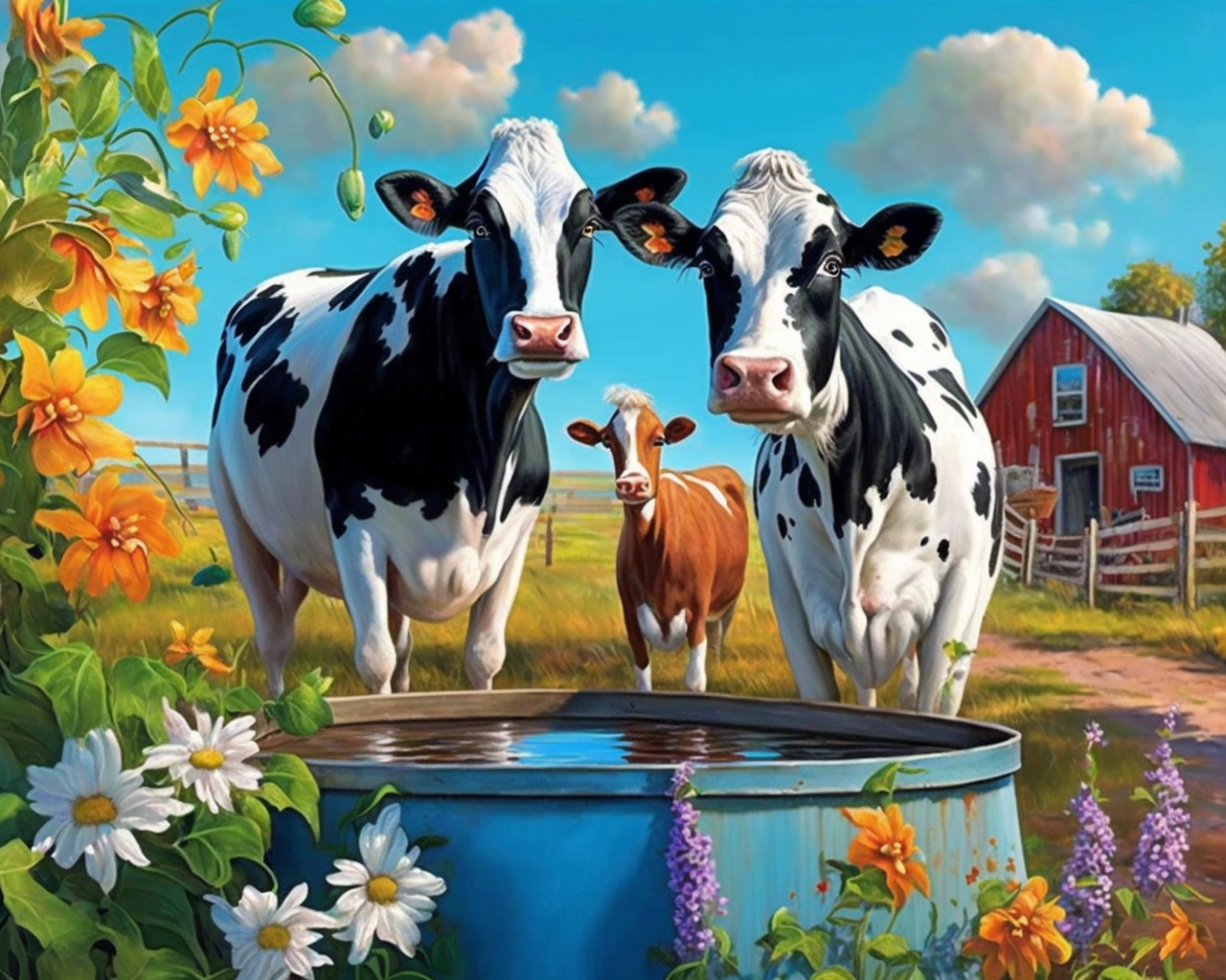 Red Barn Cows Diamond Art Kit