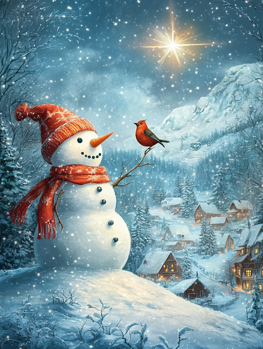 Red Bird and Snowman Diamond Art Kit