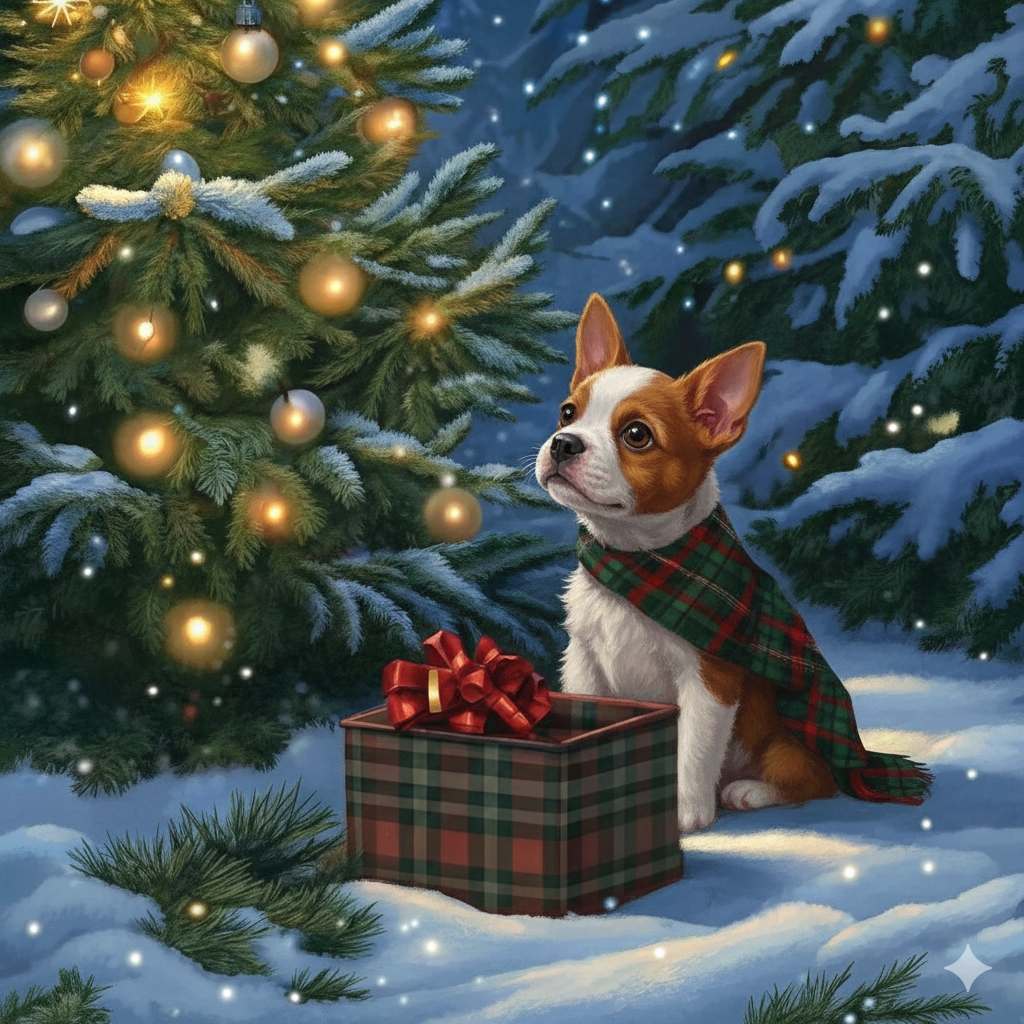 Red Boston Terrier and Christmas Present Diamond Art Kit