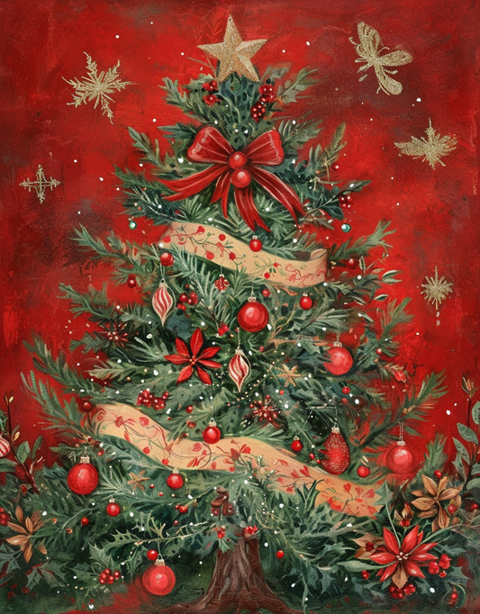 Red Bow Christmas Tree Diamond Art Kit
