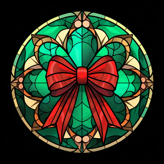 Red Bow With Green Christmas Circle Diamond Art Kit