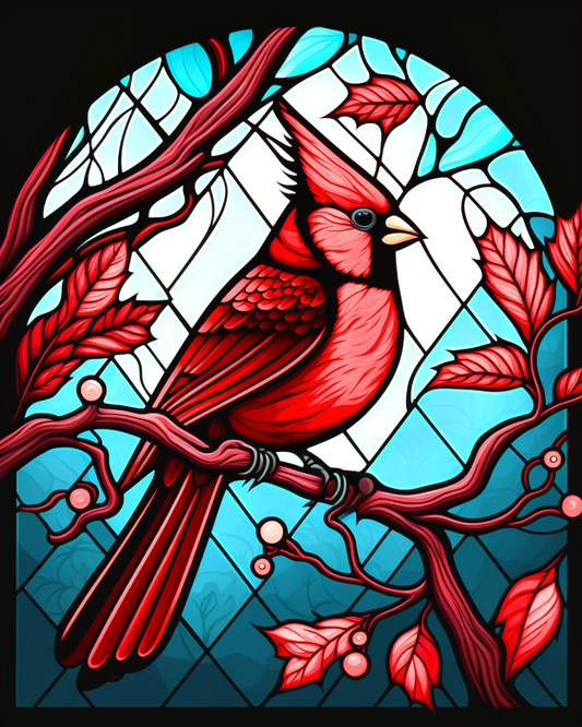 Red Cardinal Panel Abstract Diamond Art Kit