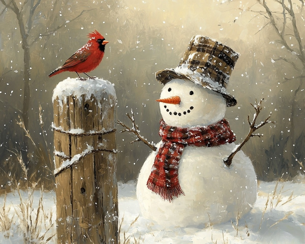 Red Cardinal and Snowman Diamond Art Kit
