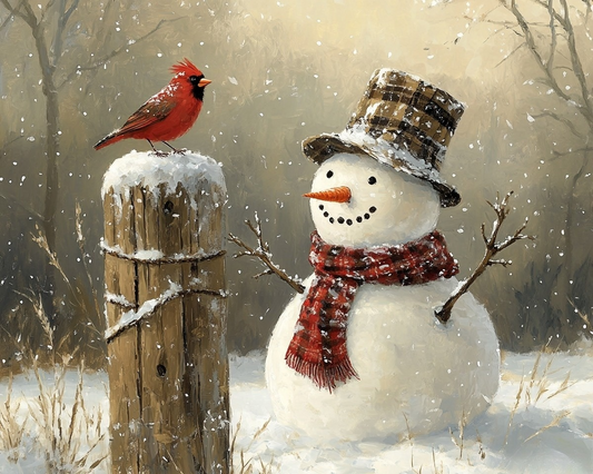 Red Cardinal and Snowman Diamond Art Kit