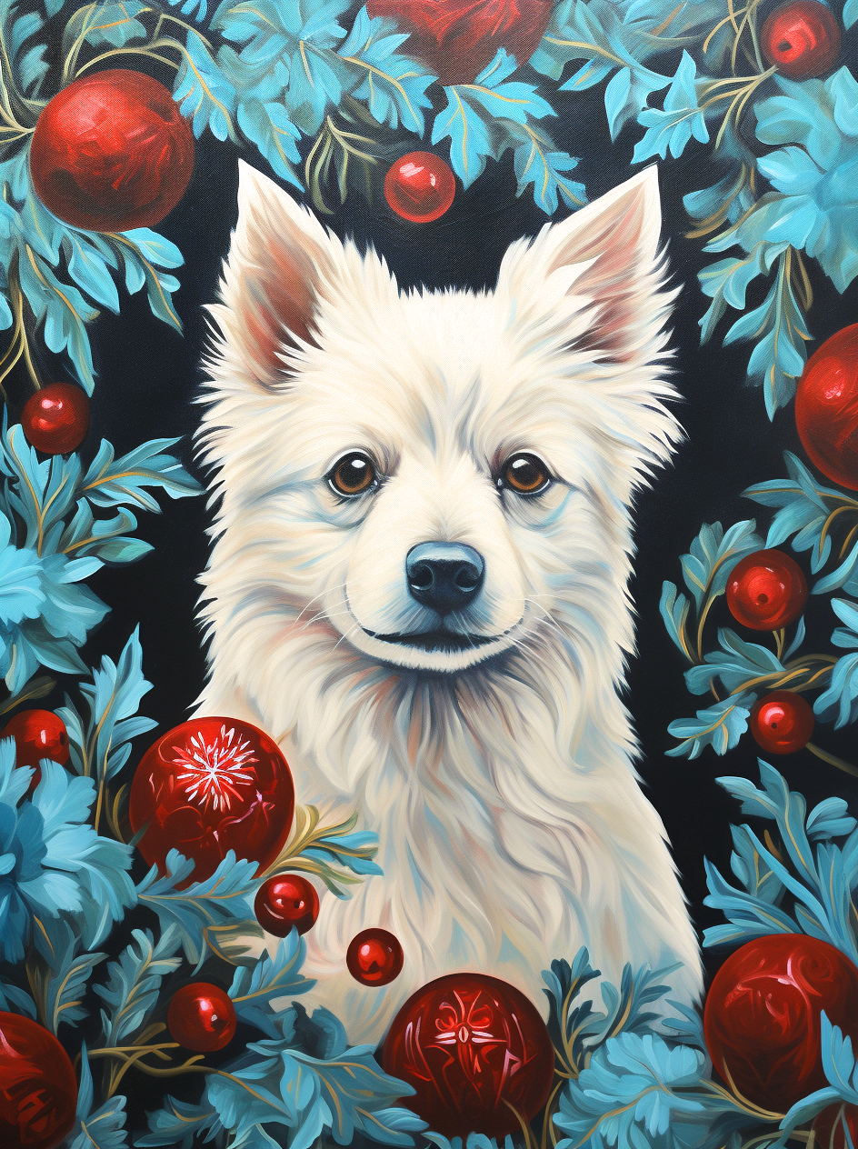 Red Christmas Ball White Puppy Diamond Art Kit