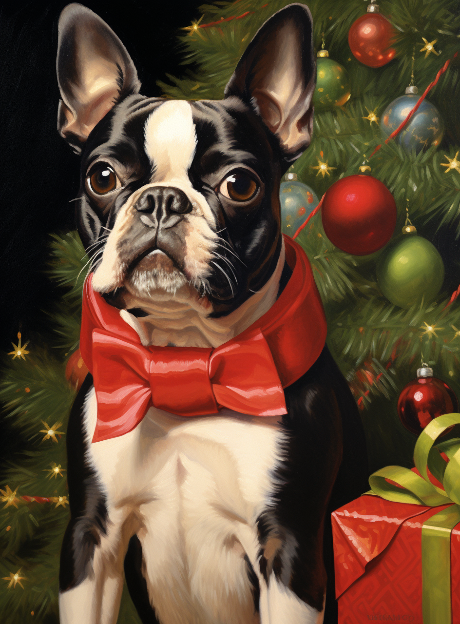 Red Christmas Bow Boston Terrier Diamond Art Kit