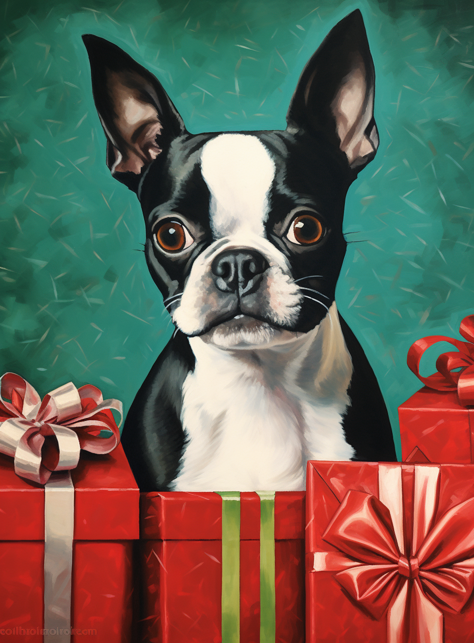 Red Christmas Presents and Boston Terrier Diamond Art Kit