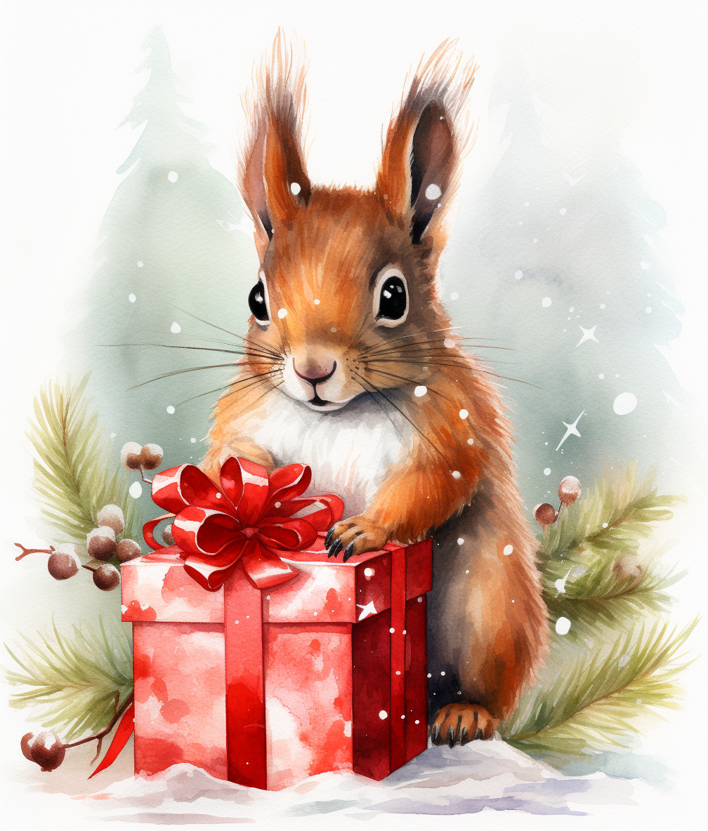 Red Christmas Present and Squirrel Diamond Art Kit