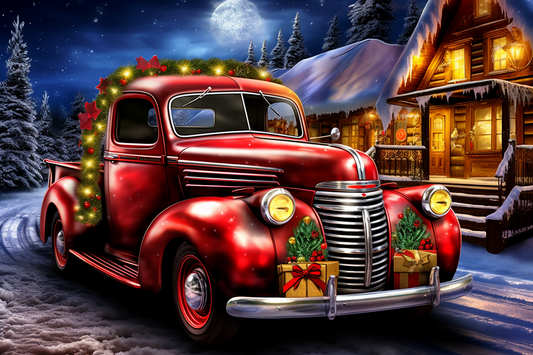 Red Classic Christmas Truck Diamond Art Kit