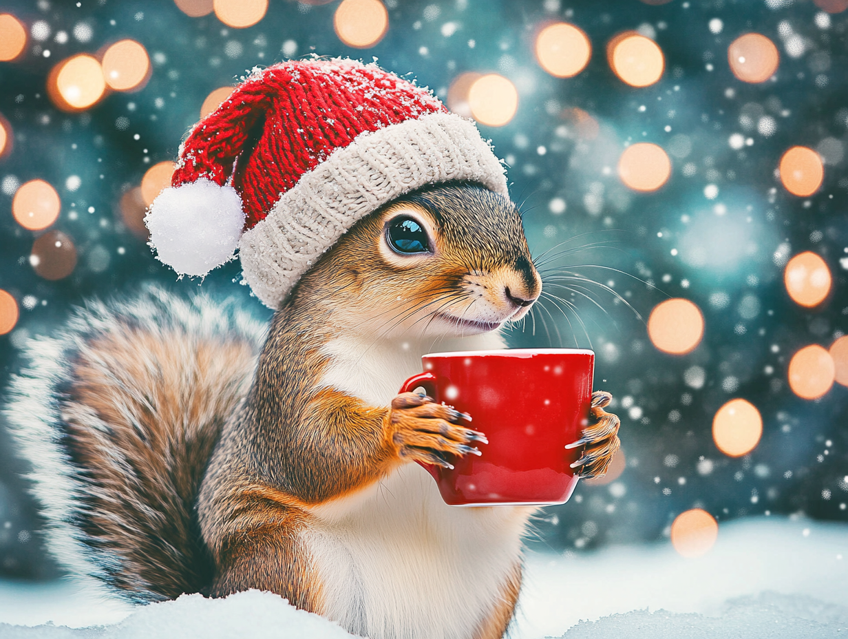 Red Coffee Cup Squirrel Diamond Art Kit