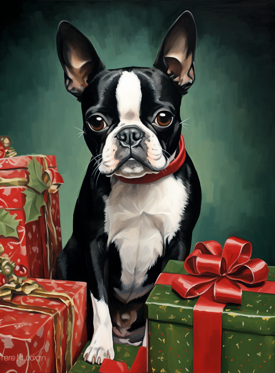 Red Collar Christmas Boston Terrier Diamond Art Kit