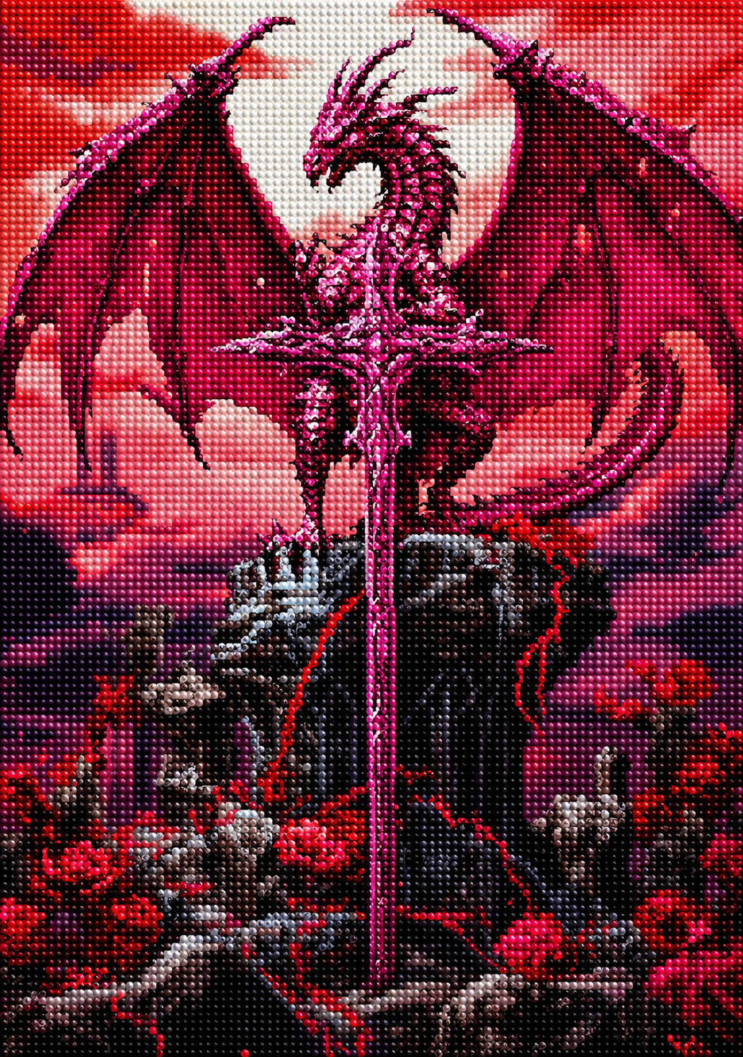 Red Cross Sword And Red Dragon Diamond Art Kit — diamond art kit canvas