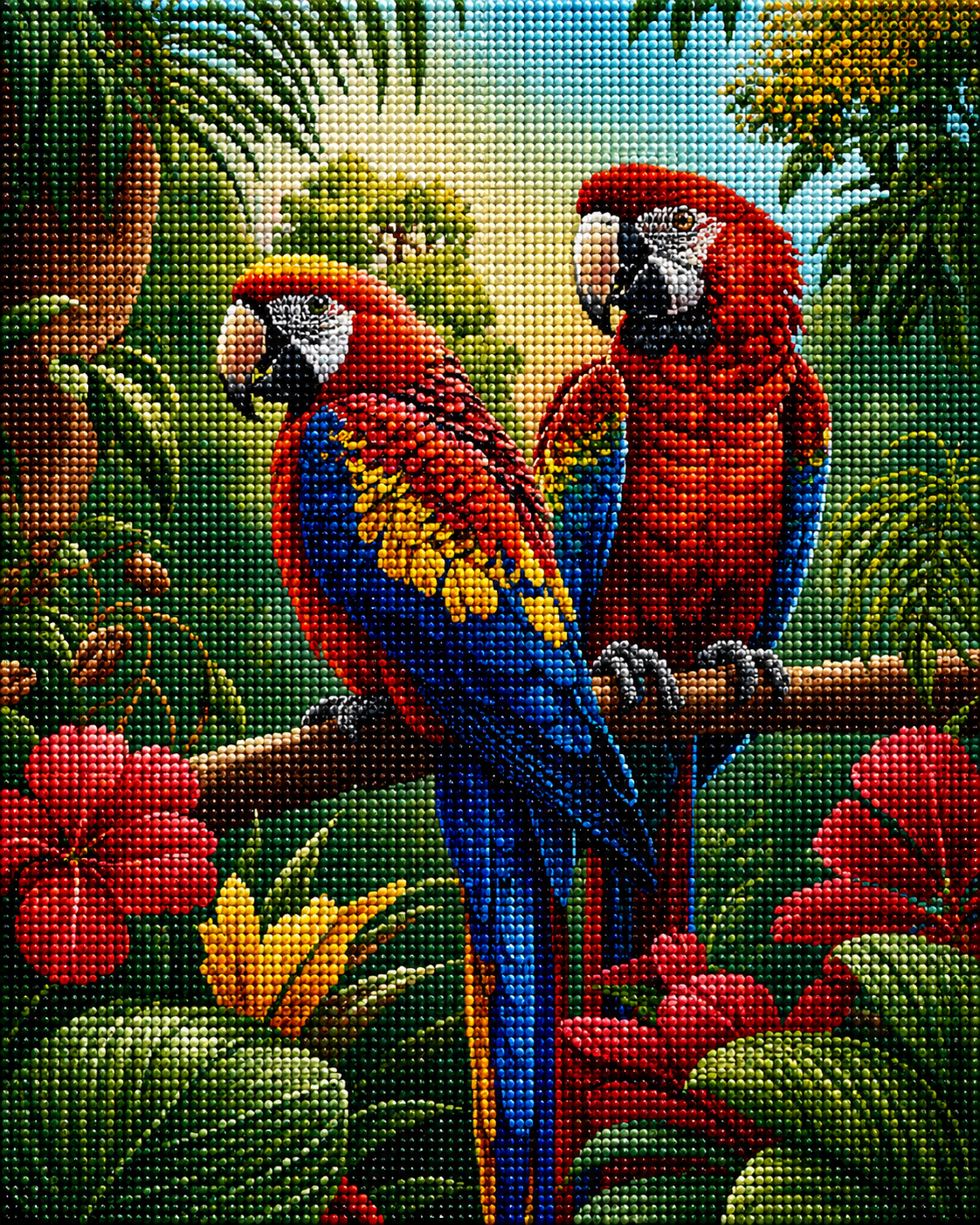 Red And Dark Blue Macaws Diamond Art Kit