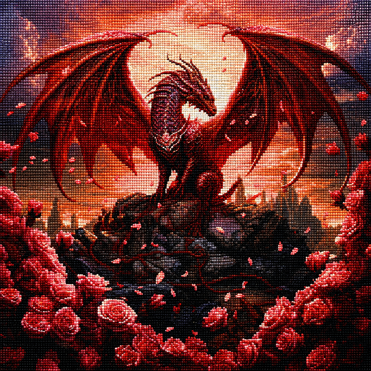 Red Dragon Rock And Roses Diamond Art Kit
