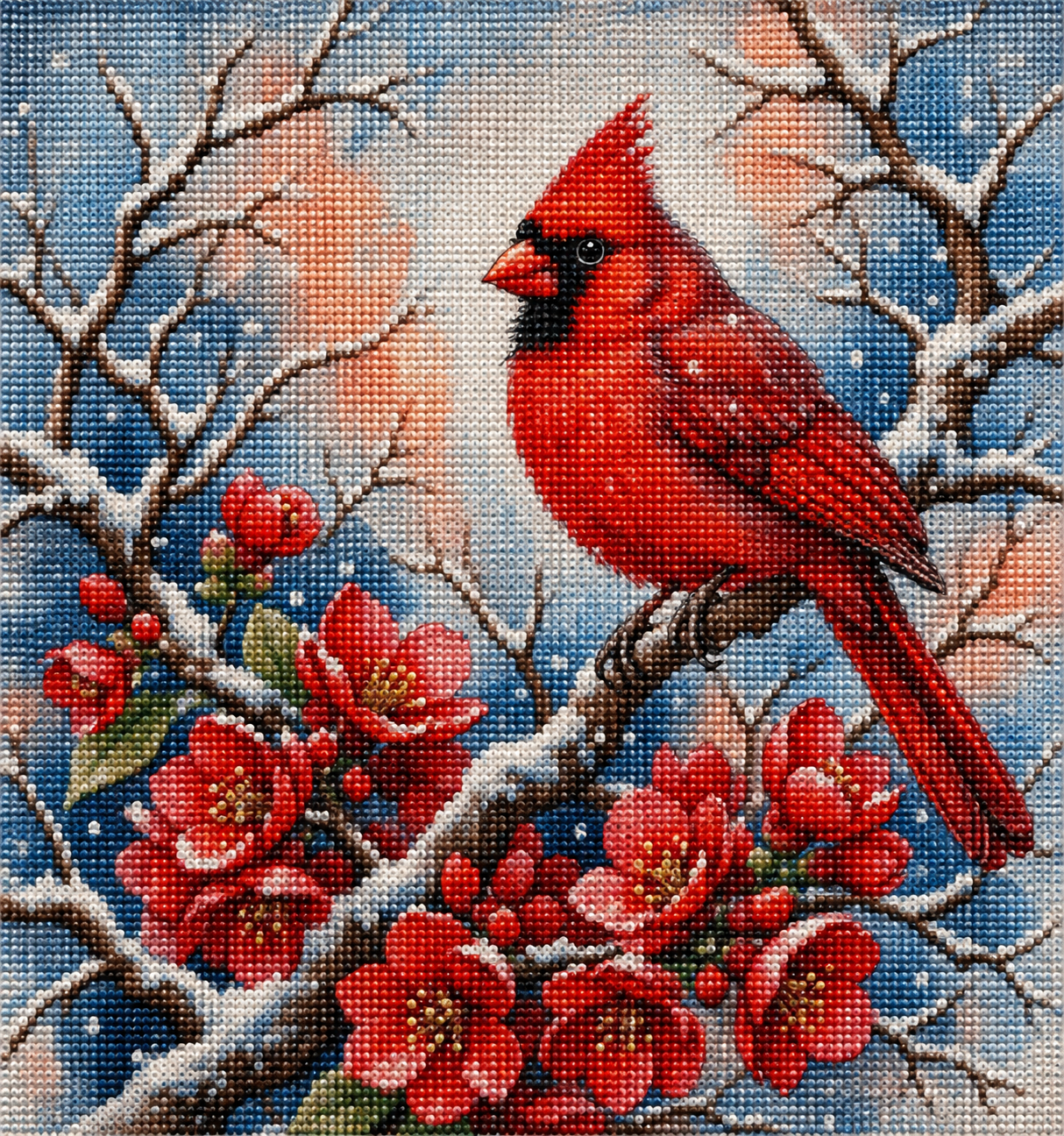 Red Flower Cardinal Diamond Art Kit