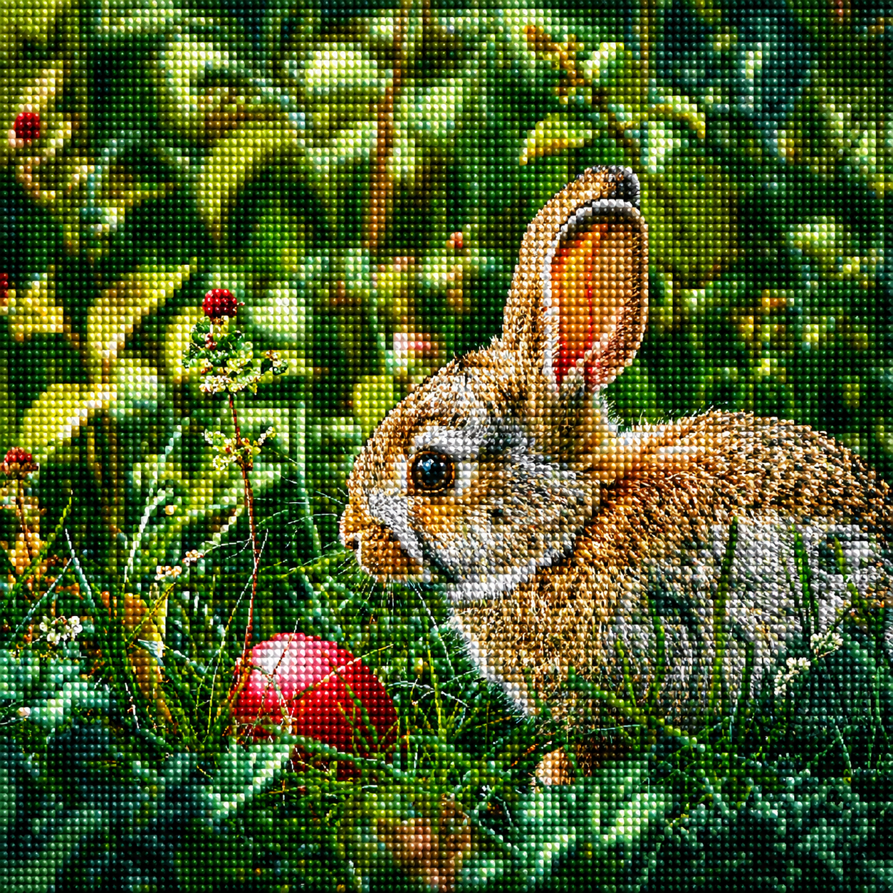 Red Flower And Red Egg Bunny Diamond Art Kit