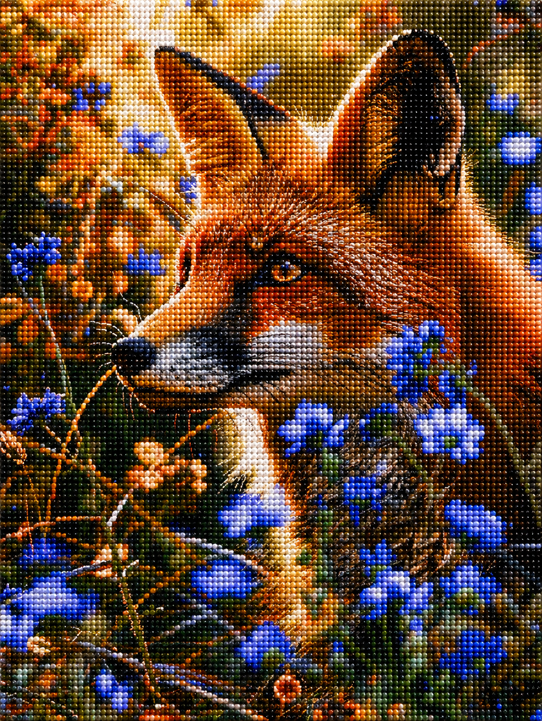 Red Fox And Blue Flowers Diamond Art Kit — diamond art kit canvas