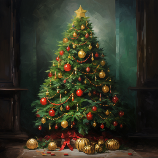 Red & Gold Fir Christmas Tree Diamond Art
