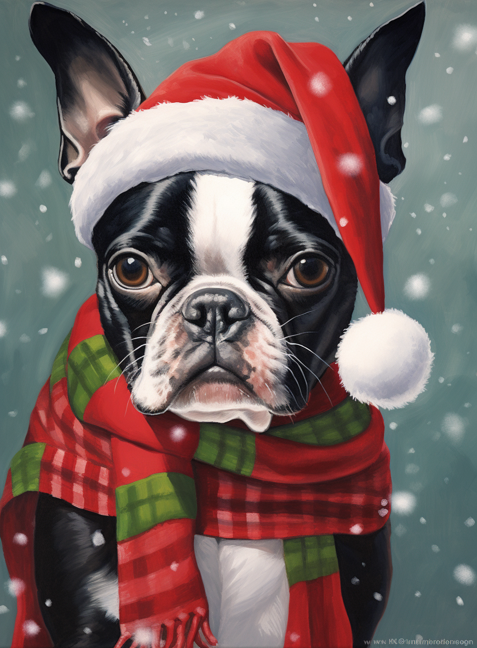 Red and Green Scarf Boston Terrier Diamond Art Kit
