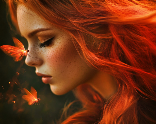 Red Haired Girl and Glowing Firefly Diamond Art Kit