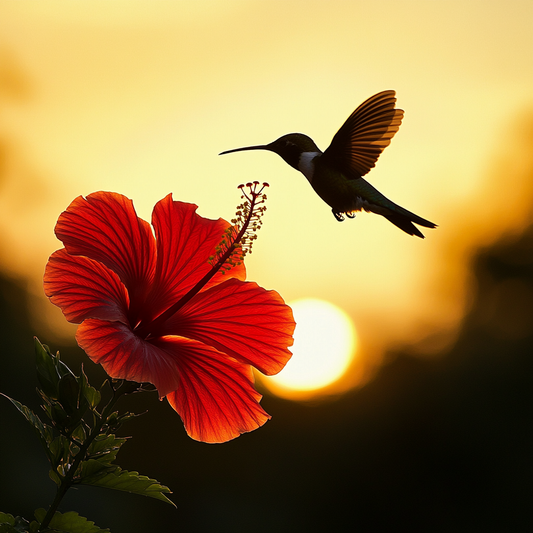 Red Hibiscus Sunset Hummingbird Silhouette Diamond Art Kit