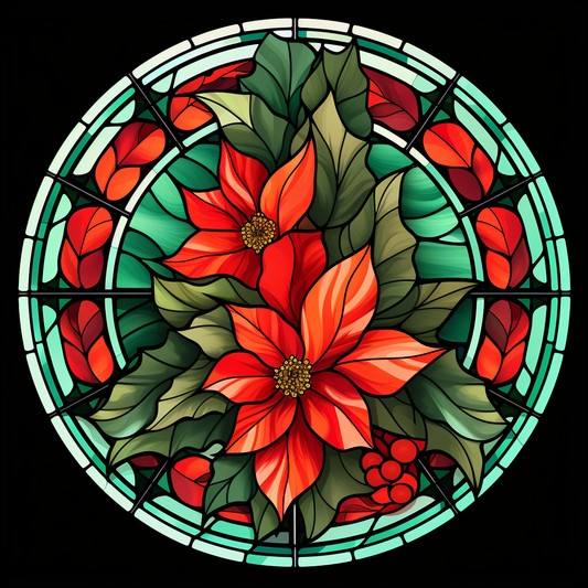 Red Leave Poinsettia Abstract Diamond Art Kit