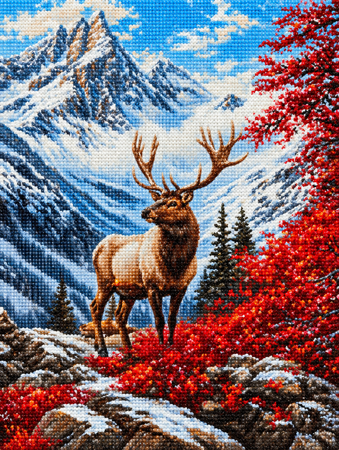 Red Plants And Leaves Elk Diamond Art Kit
