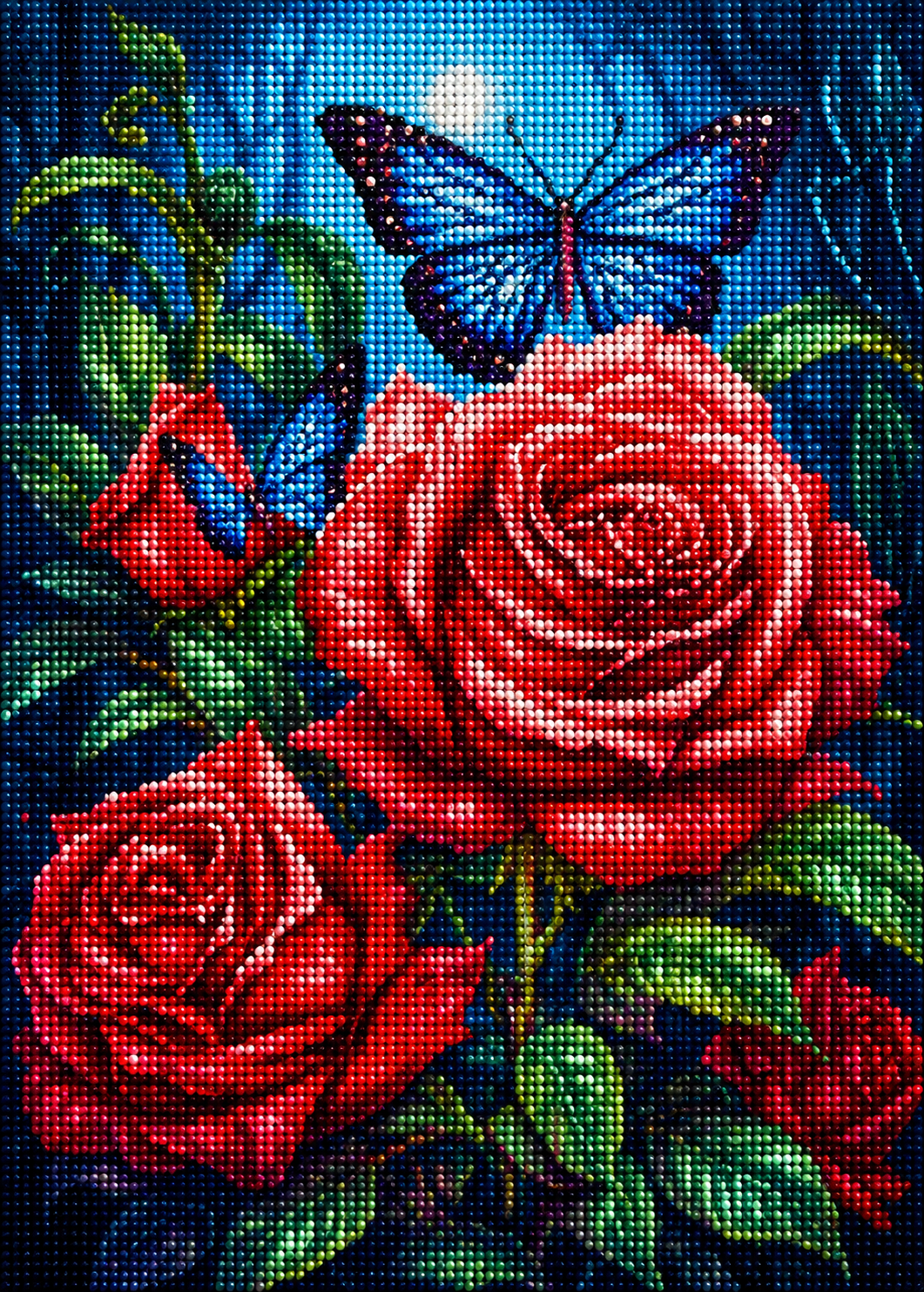 Red Roses And Blue Butterflies Diamond Art Kit — diamond art kit canvas