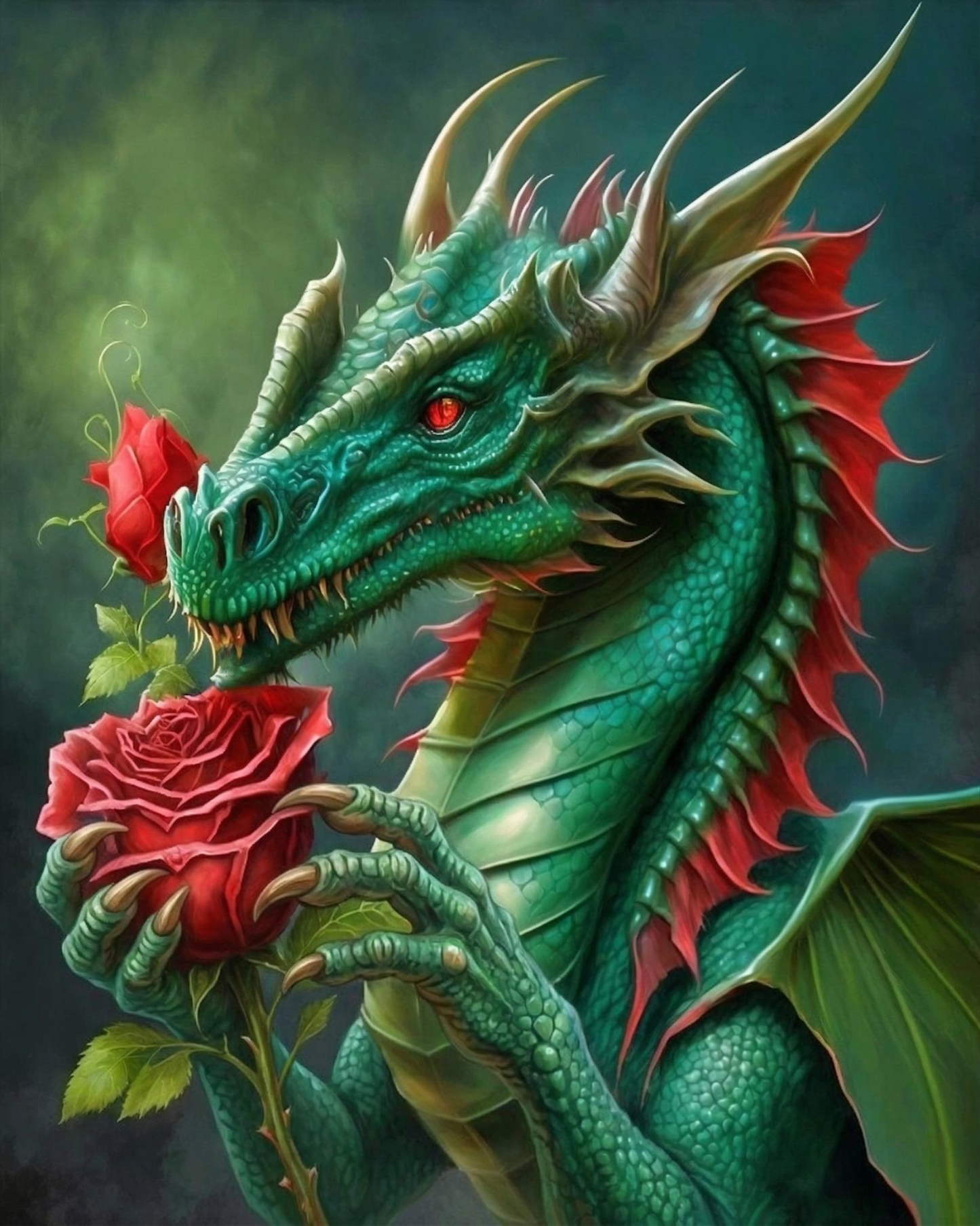 Red Rose Emerald Dragon Diamond Art Kit