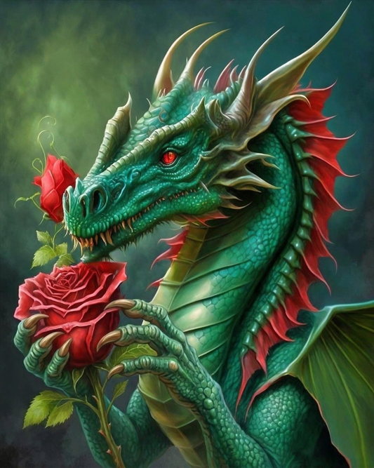 Red Rose Emerald Dragon Diamond Art Kit