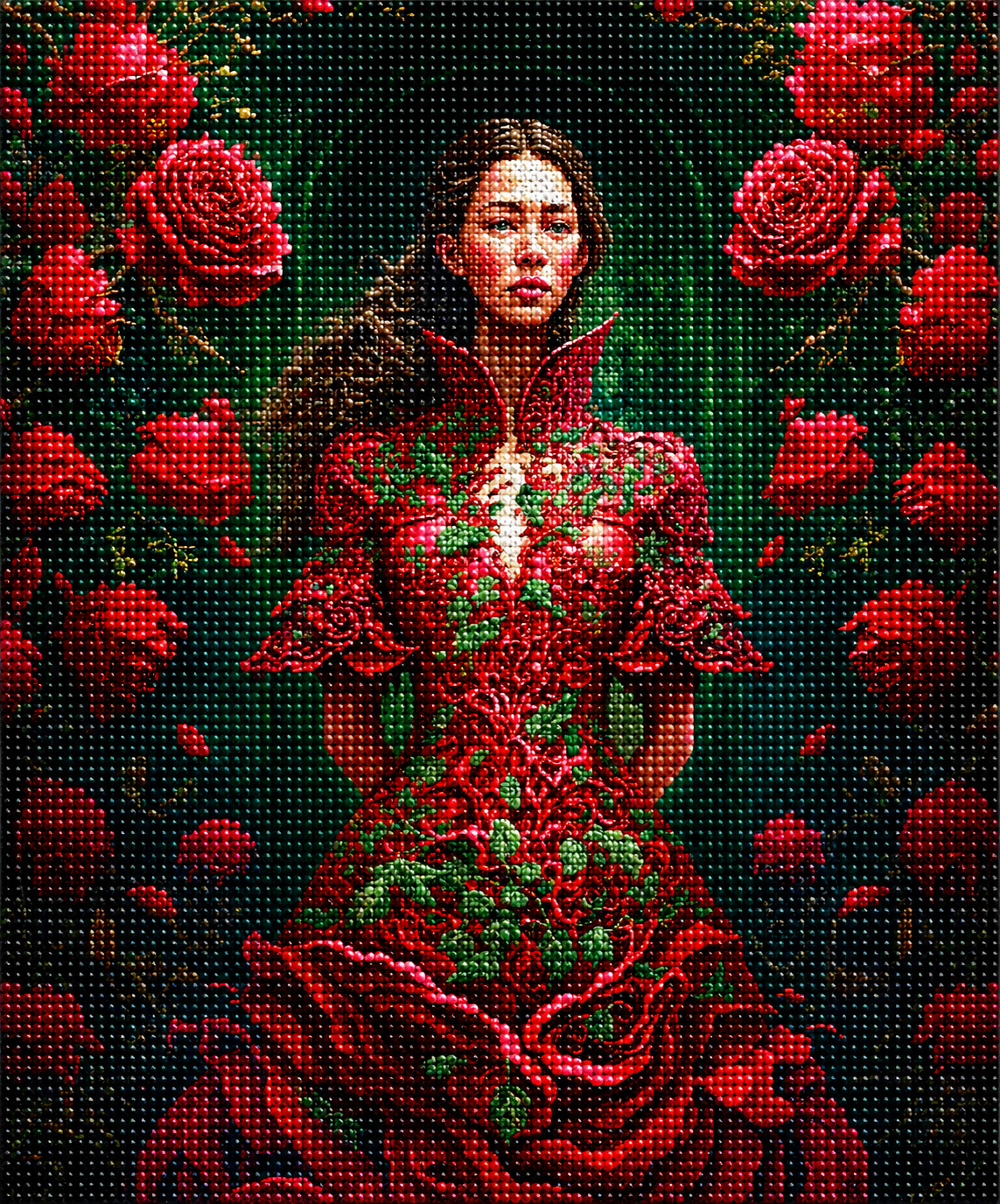Red Rose Vines Woman Diamond Art Kit — diamond art kit canvas