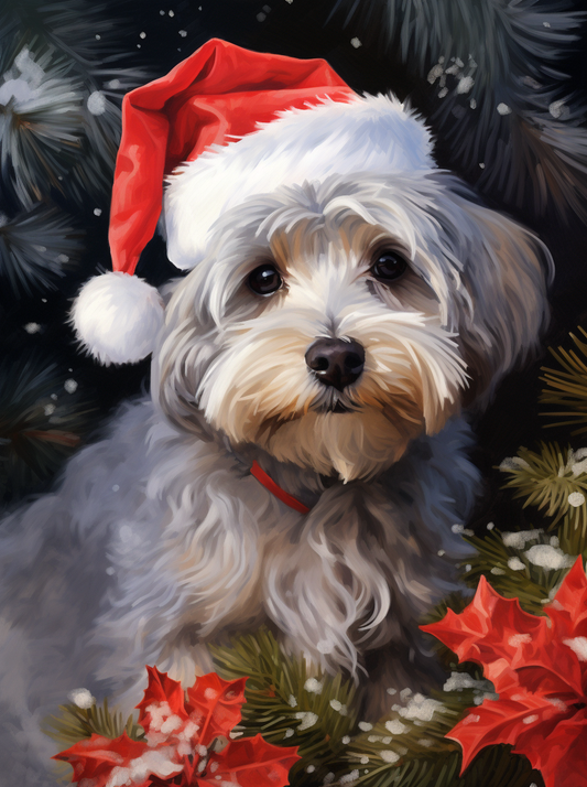 Red Santa Hat Puppy Diamond Art Kit