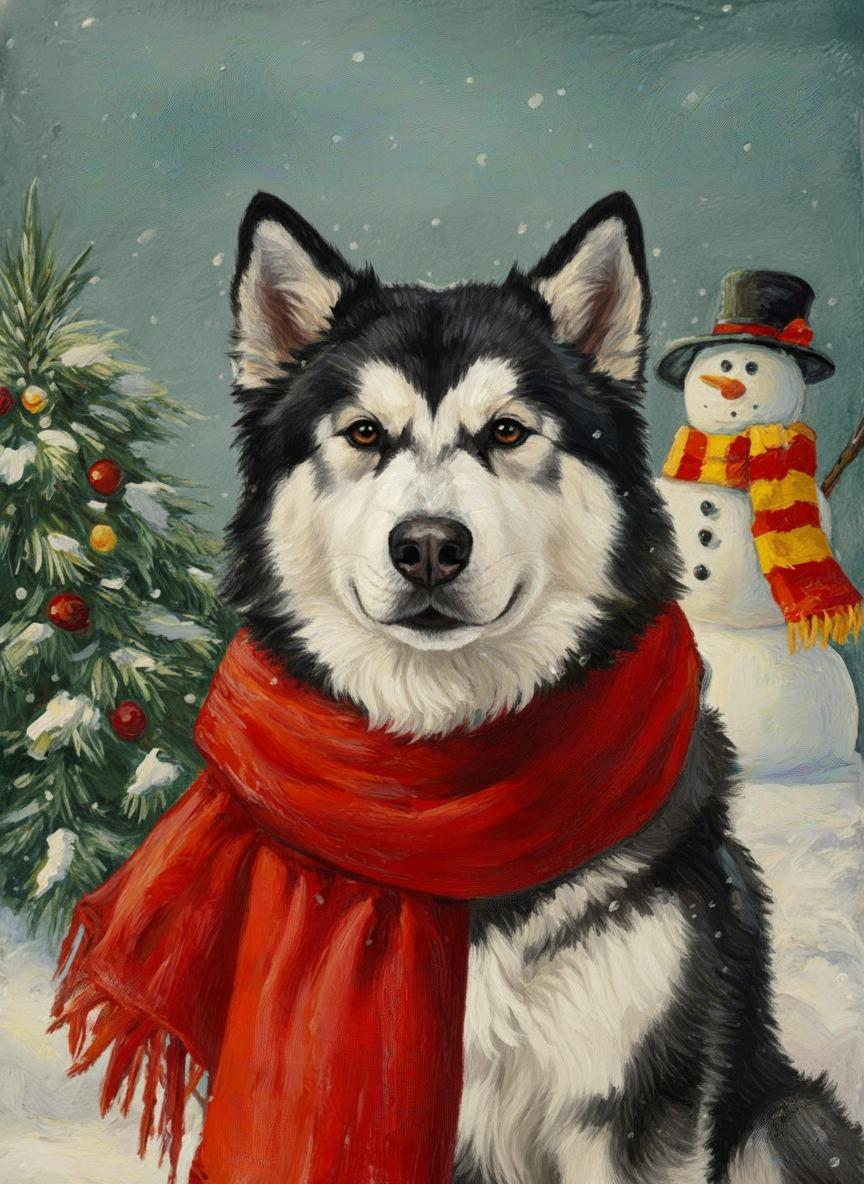 Red Scarf Alaskan Malamute Diamond Art Kit