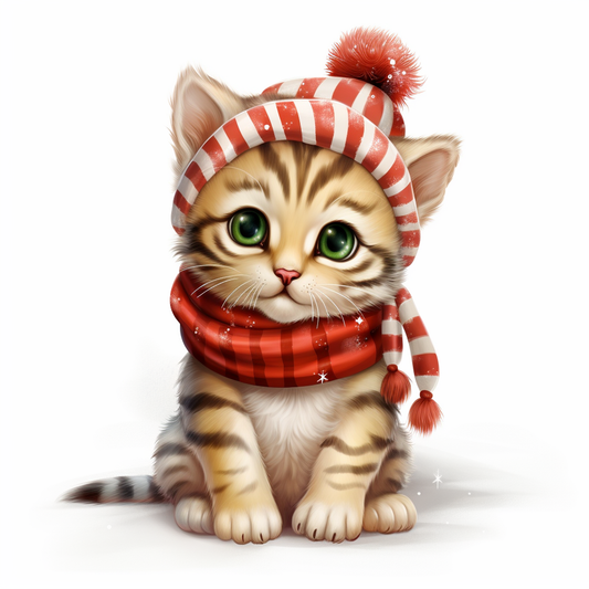 Red Scarf Christmas Kitten Diamond Art Kit