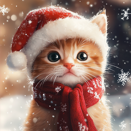 Red Scarf Christmas Snow Kitten Diamond Art Kit