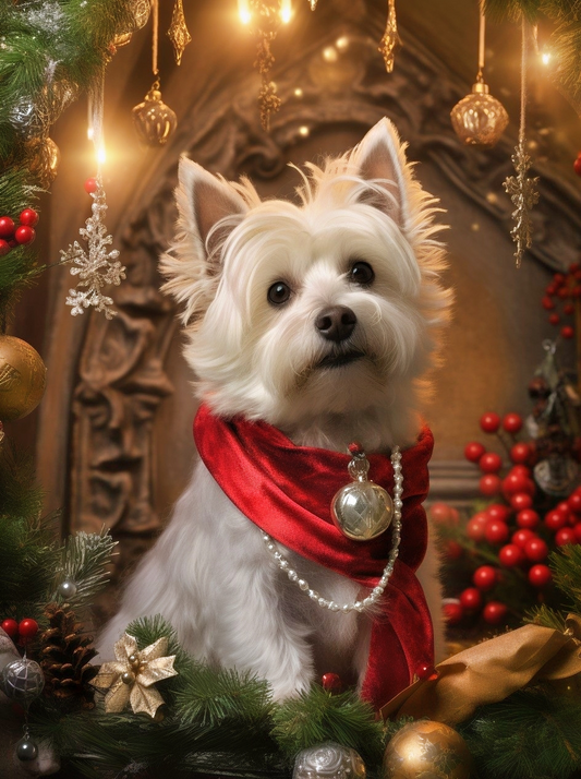 Red Scarf Christmas White Westie Diamond Art Kit