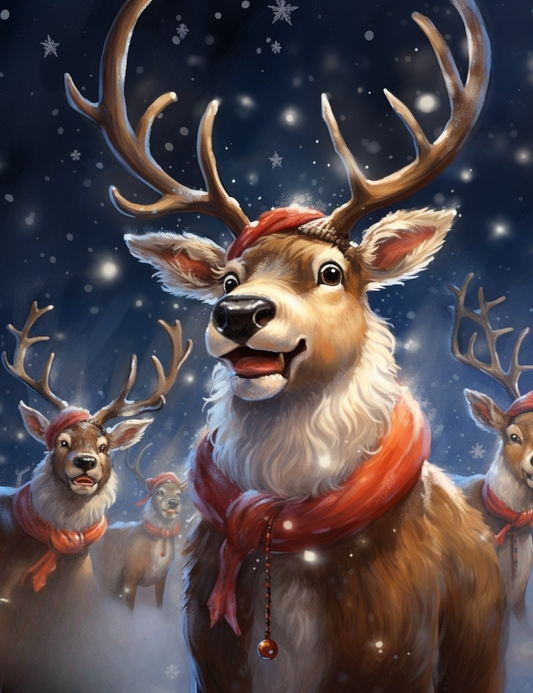 Red Scarf Reindeers Diamond Art Kit