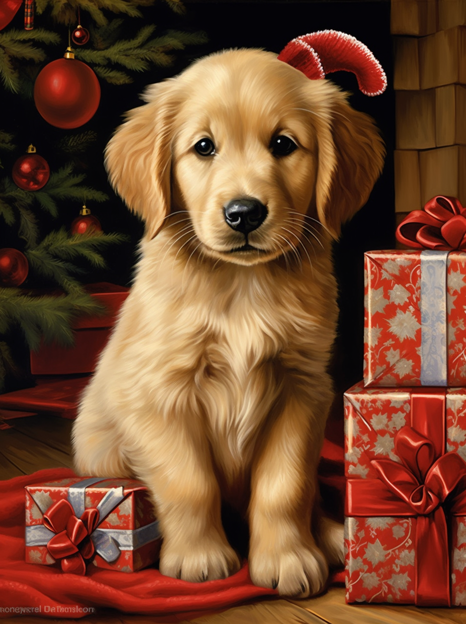 Red and Silver Presents and Puppy Diamond Art Kit
