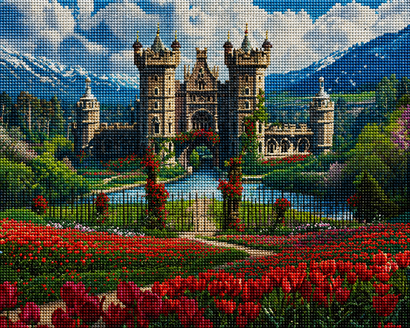 Red Tulip Castle Diamond Art Kit